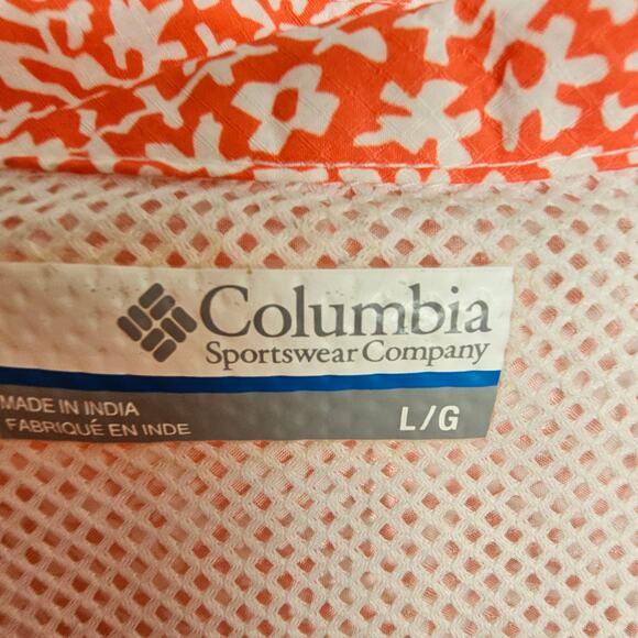 Columbia PFG Short Sleeve Vented Fishing Shirt Orange White Men L Button Front - Picture 6 of 10